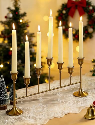 NUPTIO Candelabros para velas cónicas Candelabro dorado para palitos de vela - Candelabros largos de latón para Navidad, fiesta de cumpleaños,