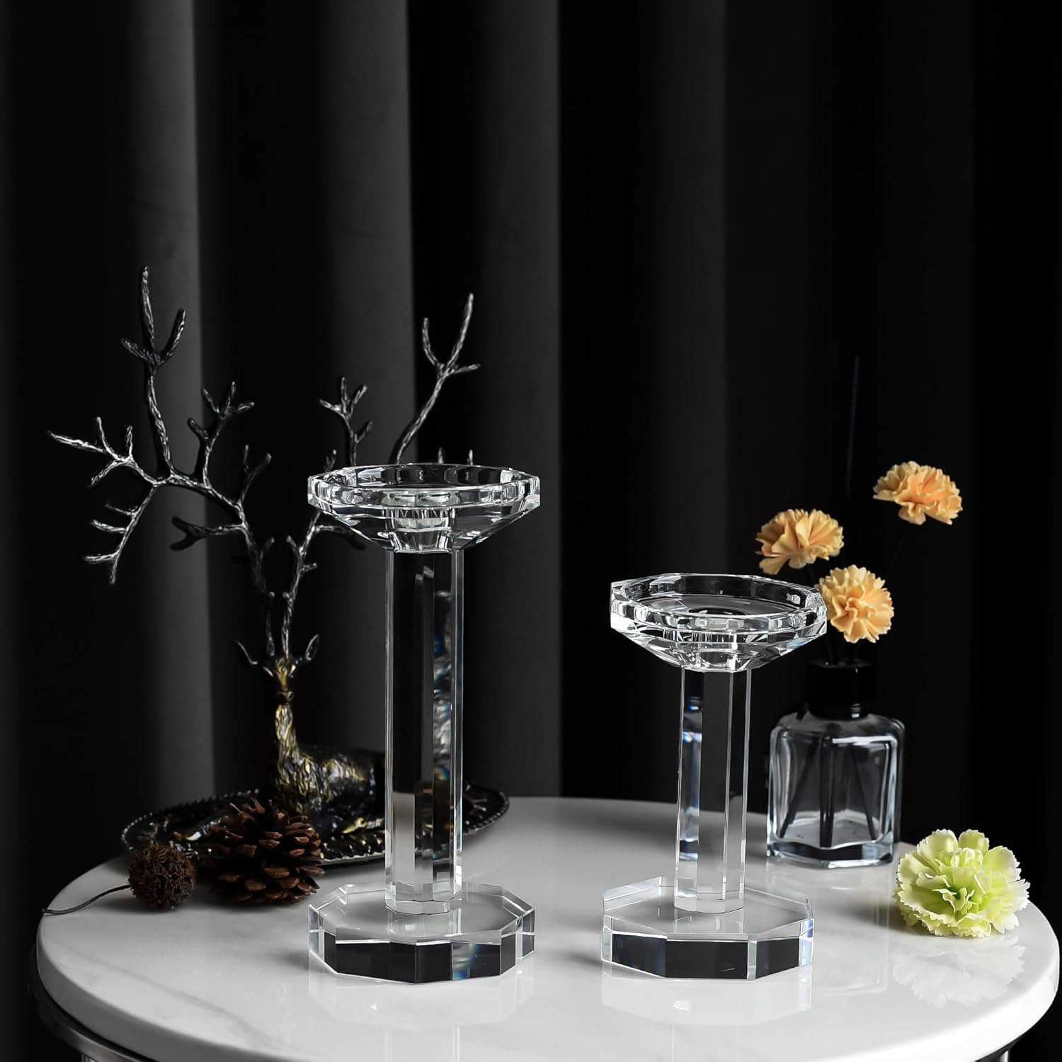 Crystal Candlestick Holders Set of 2, Clear Crystal Taper or Pillar Candles Holders, Table Centerpieces for Party and Wedding Decoration(6''/8'' Tall) - Image 5