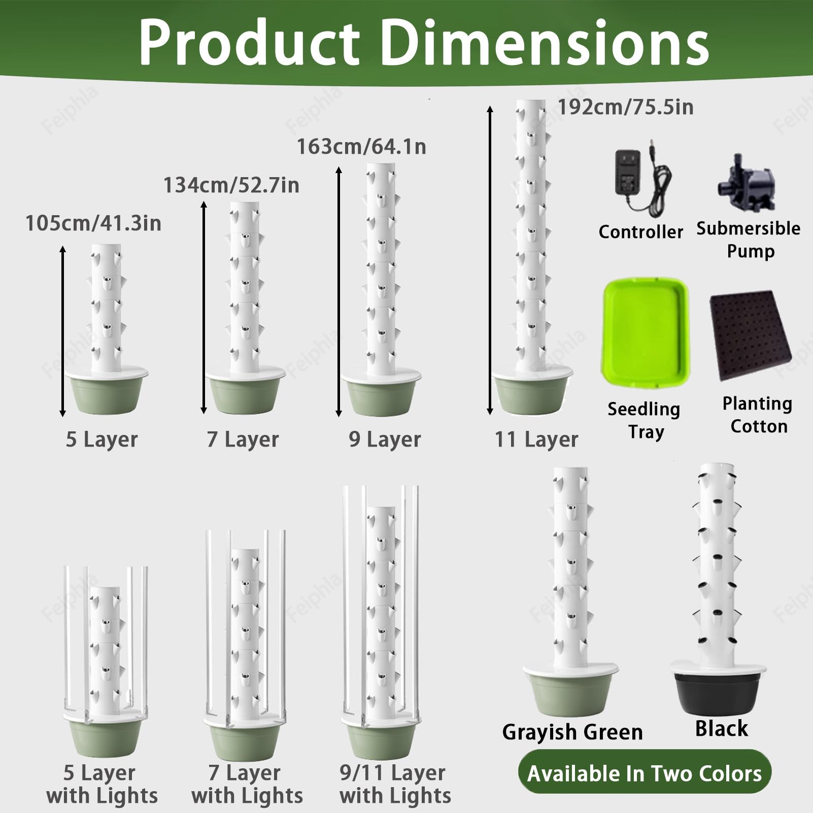 Kit De Cultivo HidropóNico Vertical,Torre De Cultivo HidropóNico con DepóSito De Agua para Hierbas, Frutas Y Hortalizas De Interior. Kit De Cultivo AeropóNico Black-7LayerwithLights