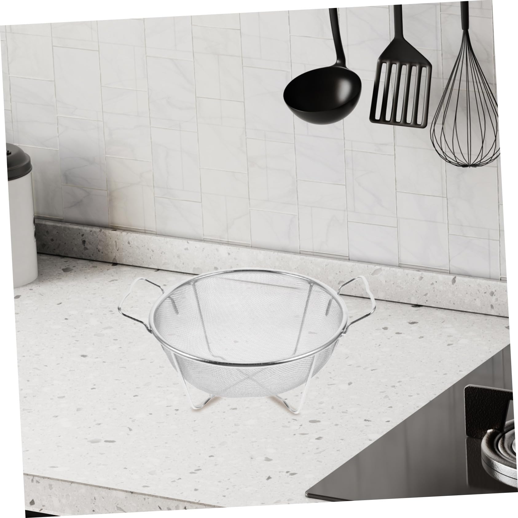 Colador de Arroz de Metal de Acero Inoxidable con Doble Asa Reforzada, Cedazo Microperforado y Fácil de Limpiar para Cocina y Fregadero