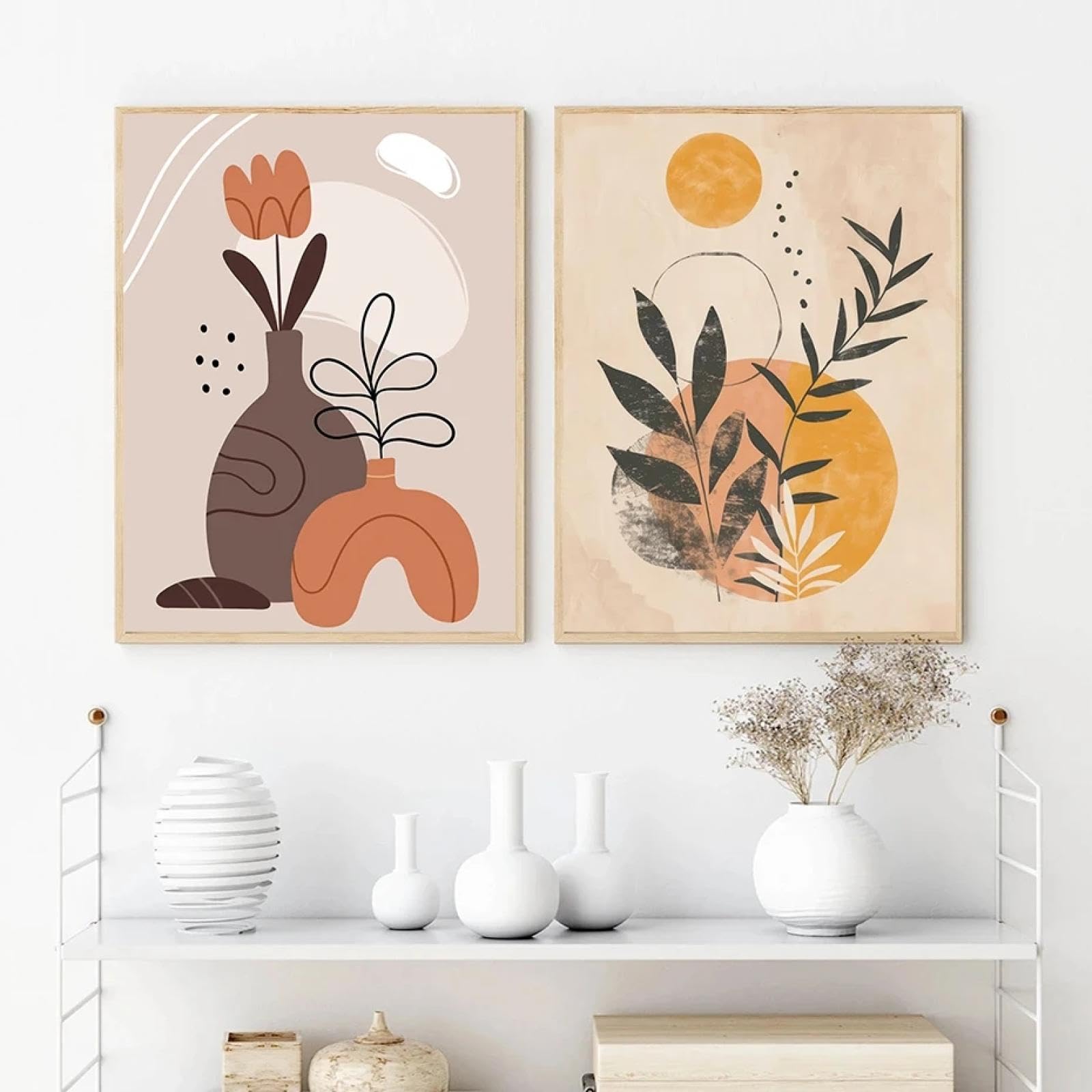 Pósteres botánicos de flores abstractas, línea bohemia, jarrón de flores neutro, impresiones en lienzo, arte de pared femenino, imágenes para decoración del hogar, 60 x 90 cm, 2 piezas, sin marco