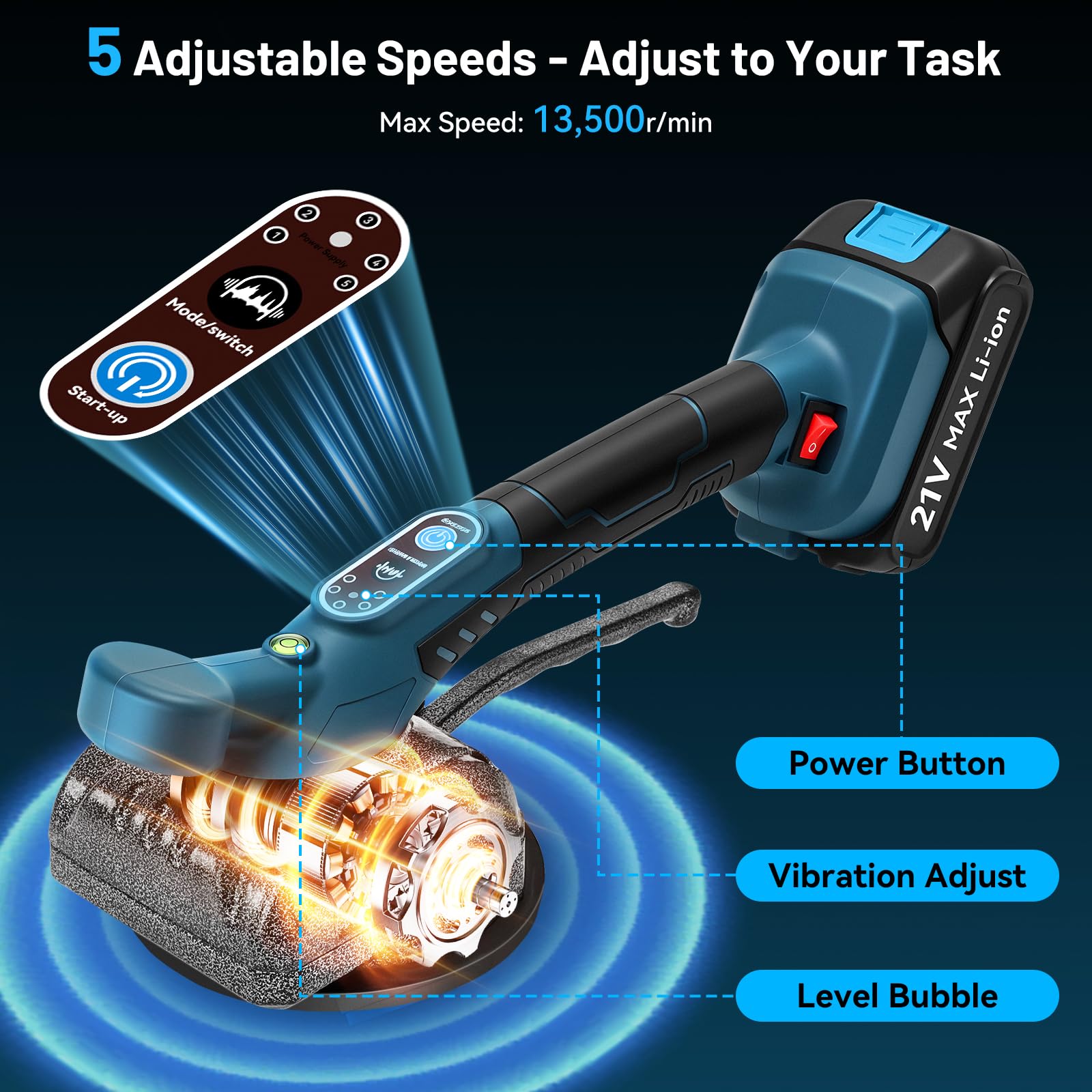 Yofuly Piastrellatrice per Piastrelle da 21V, Vibratori per Piastrelle a Batteria Piastrelle per Pavimenti da Parete Posa di Utensili Vibranti con Ventosa (2 × Batterie)