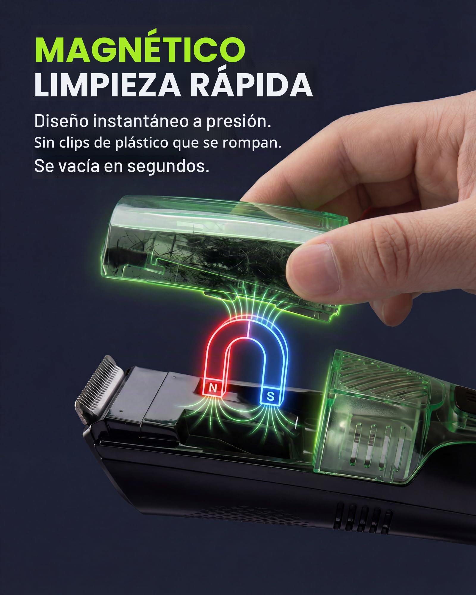Cortadora de barba al vacío para hombre, succión y potencia ajustables de 2 velocidades, IPX6, impermeable, húmedo/seco, cortadora de pelo inalámbrica. 40 ajustes de longitud (0.5-20 mm), carga rápida