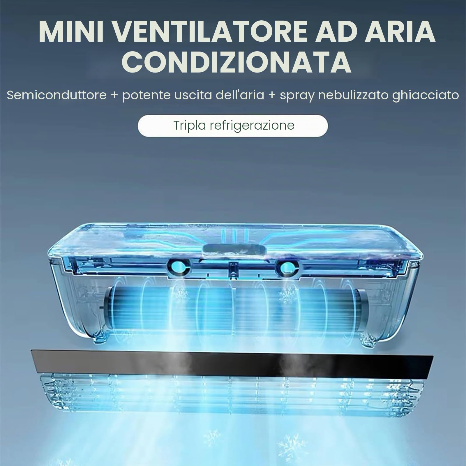 Condizionatore d'aria portatile con ventilatore, telecomando, raffreddamento istantaneo, 3 impostazioni di velocità, design a parete per cucina e camera da letto