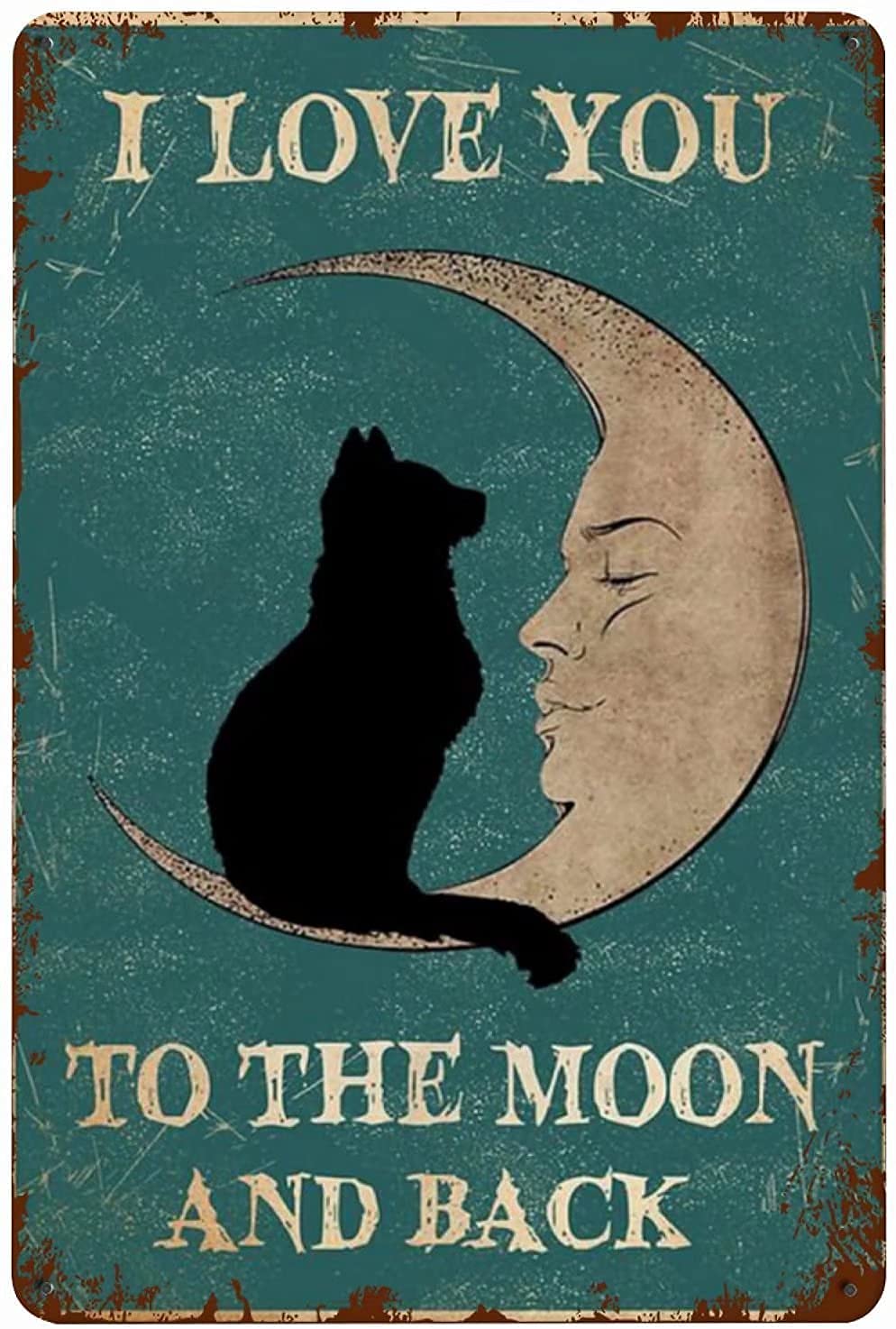Kwqdozf As Pic Vintage Metal Tin Sign Black Cat Moon Wall Art For Home Kitchen, 8X12 Inch