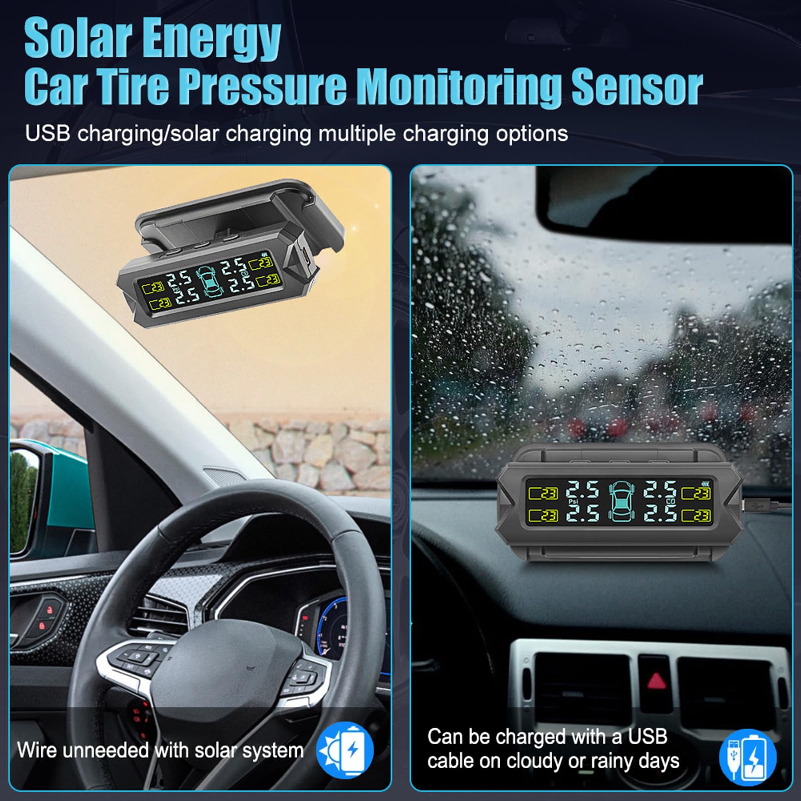 Sistemi Monitoraggio della Pressione dei Pneumatici per Auto Solari Intelligenti con Avvisi in Reale E Facile Installazione Viaggi Lunghi Monitor Pressione dei Pneumatici Solari
