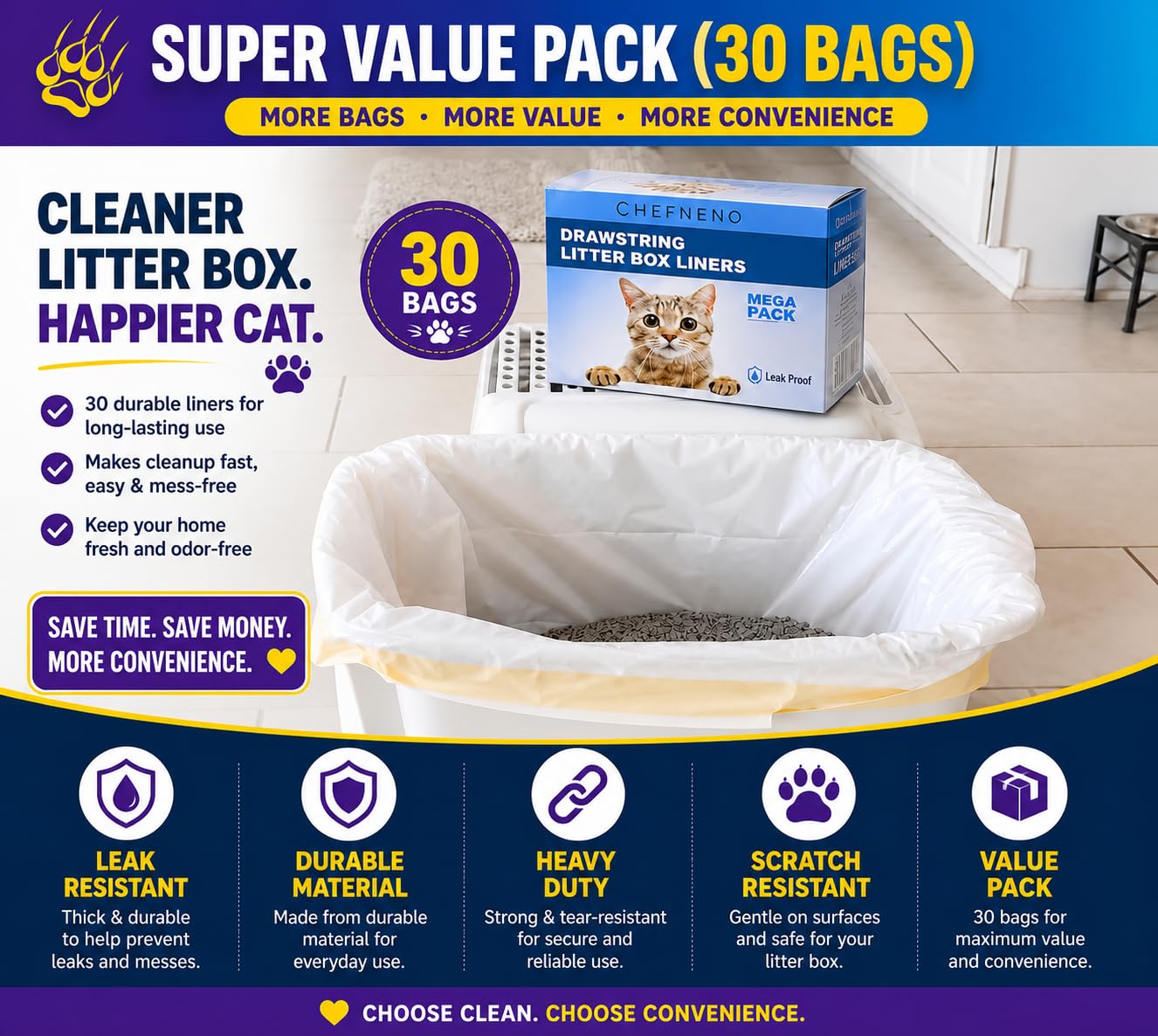 Bolsas de arena grandes con cordón, resistentes para caja de arena para gatos (extragrande)