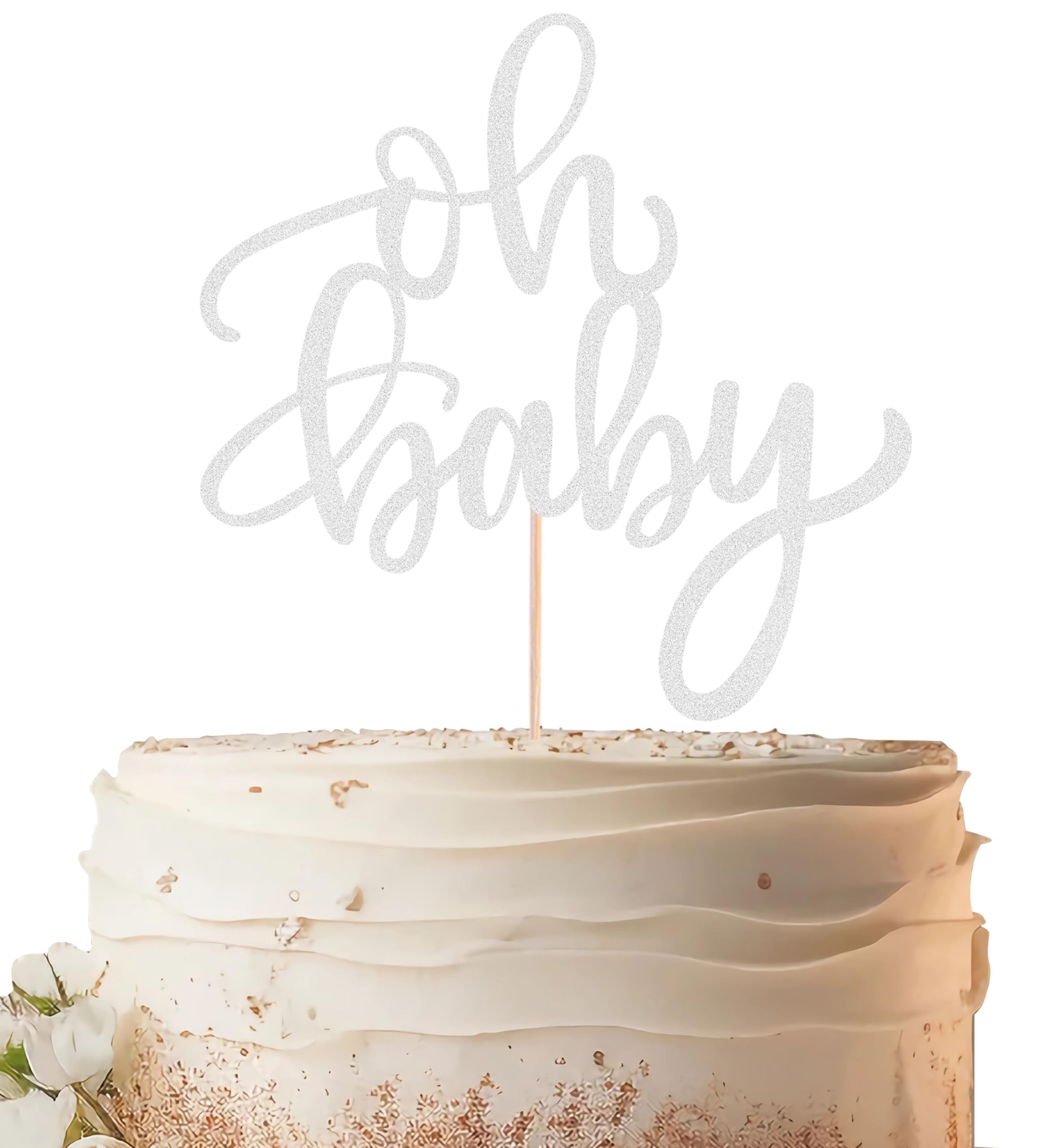 EONNCNT Oh Baby Cake Topper - Silver Glitter Baby Shower Cake Decorating Supplies for Boys or Girls, Baby Shower Cake Topper for Gender Reveal Baby