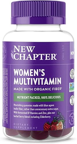 New Chapter Gomitas multivitamínicas para mujer 66% menos de azúcar, vitaminas gomosas para mujer con vitamina C, D3 y zinc, sin OMG, sin gluten,
