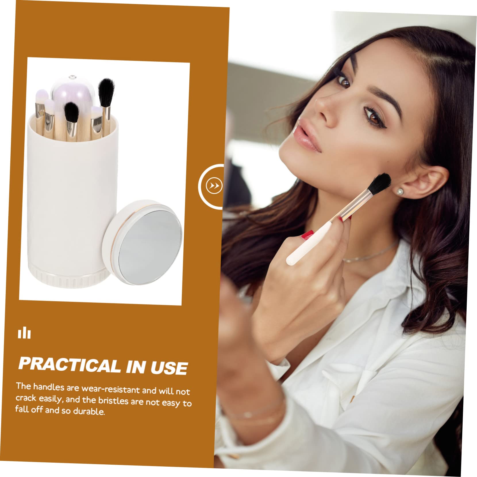 Healeved 3juegos Pinceles De Maquillaje Profesional Portátiles Con Espejo Para Aplicación De Cosméticos Para Viajes y Uso Diario