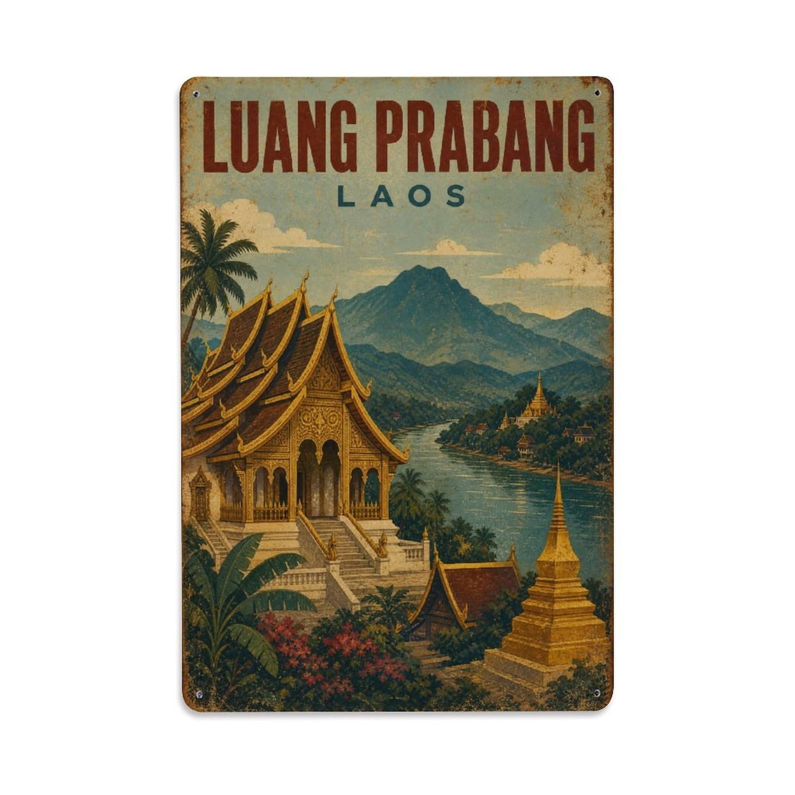 Metal Tin Sign Retro Travel Laos Luang Prabang