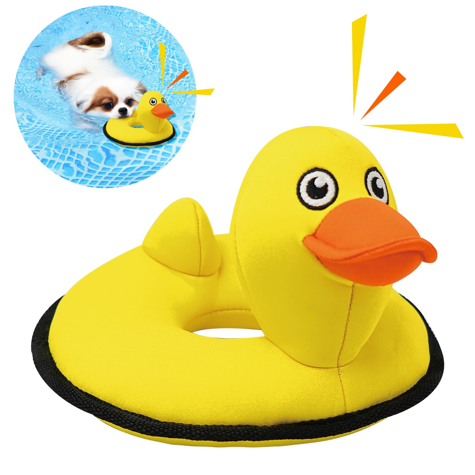 Quietschendes Hundespielzeug, schwimmendes Hundespielzeug für drinnen oder draußen, Schwimmring-Design, interaktives Hundegeschenk für kleine und mittelgroße Hunde, gelbe Ente