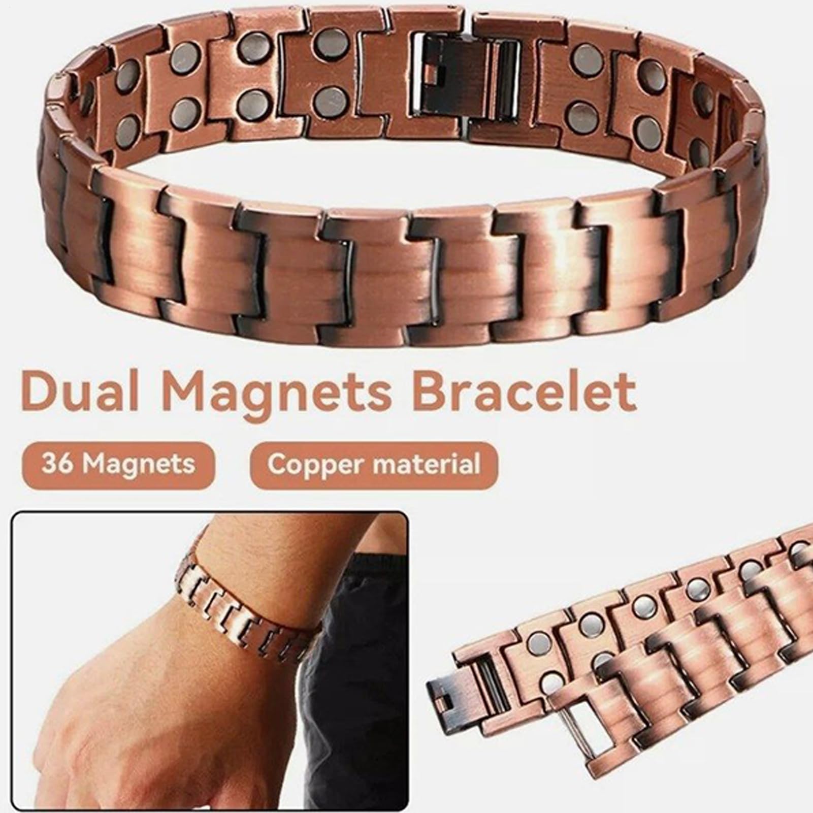 Pulsera De Cobre Para Hombres | Brazalete Magnético De Cobre Puro Joyería Relajante - Brazalete Ajustable Para Hombre Adultos Deportes Gimnasio Running Golf Tenis Viaje