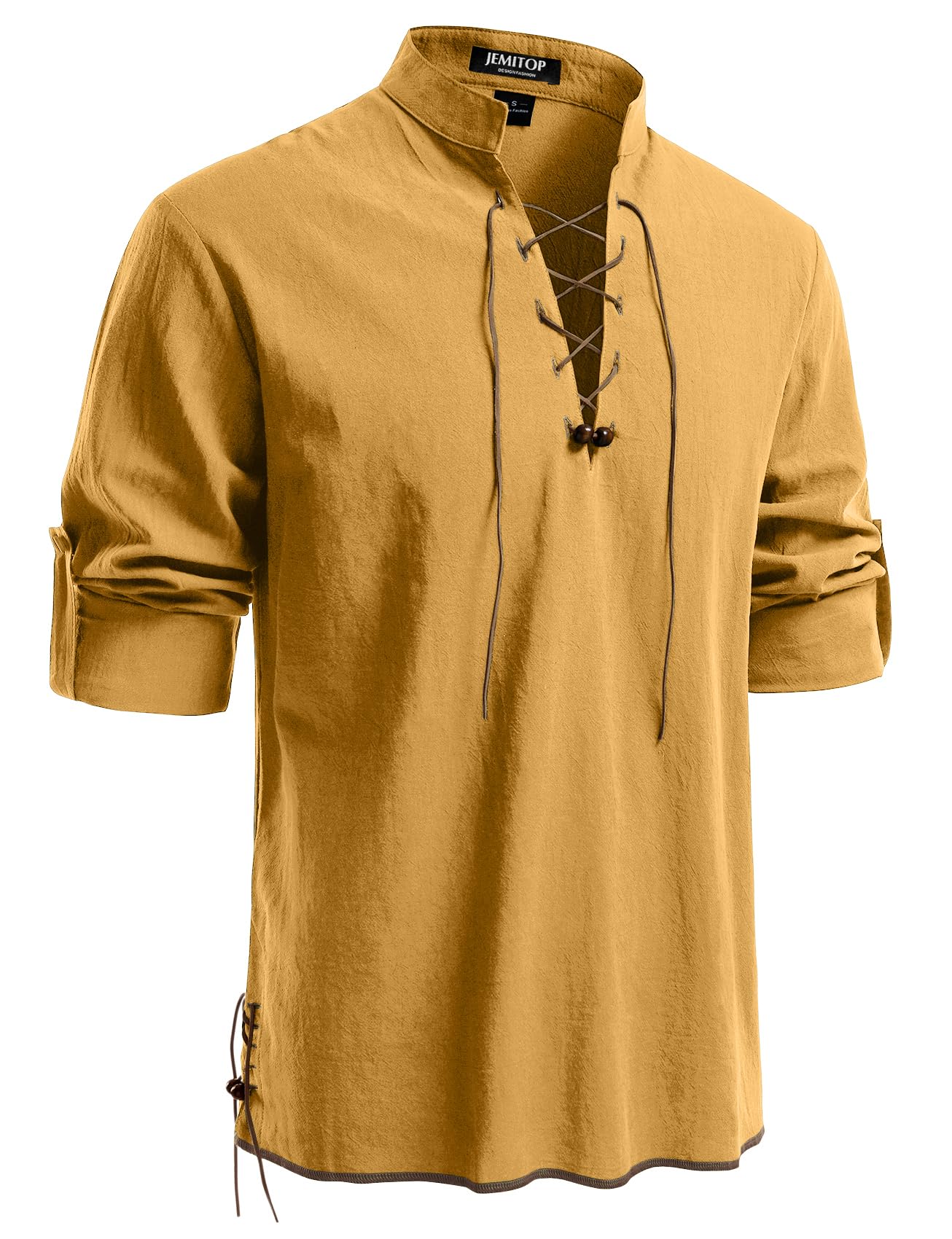 JEMITOP Men's Pure Cotton Renaissance Lace Up Shirt