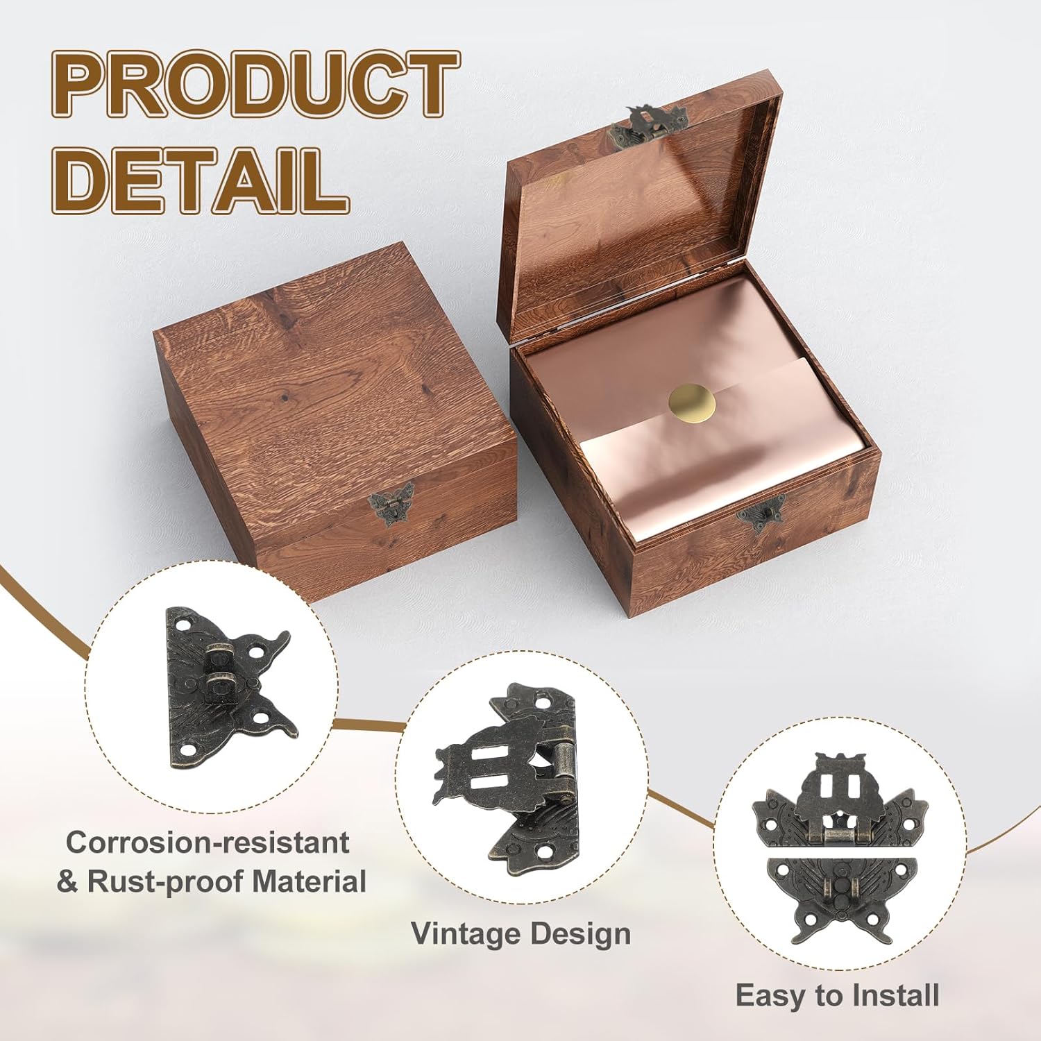 PATIKIL Wooden Box Hasp Latch, 2 Pcs Butterfly Vintage Engraved Hasp Latch Hook with Mounting Screws for Decorative Jewelry Wooden Box Case Toolbox(52x60mm), Yellow Bronze