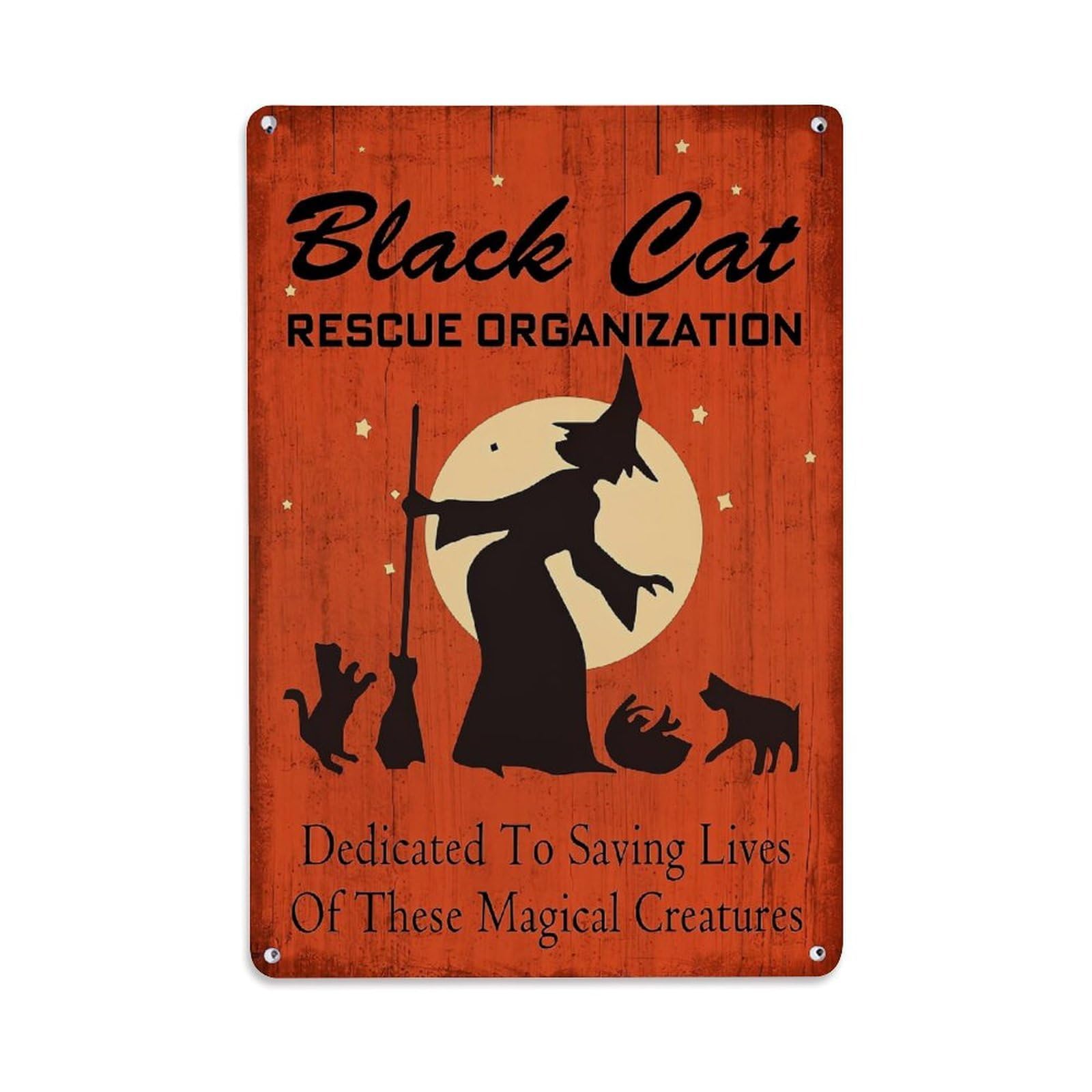 Jdyaojiesheng Vintage Black Cat Witch Moon Stars Tin Sign Retro Metal Wall Decor Metal Poster, Home Bar Garage Farmhouse Cafe Wall Art Decoration 8X12inches