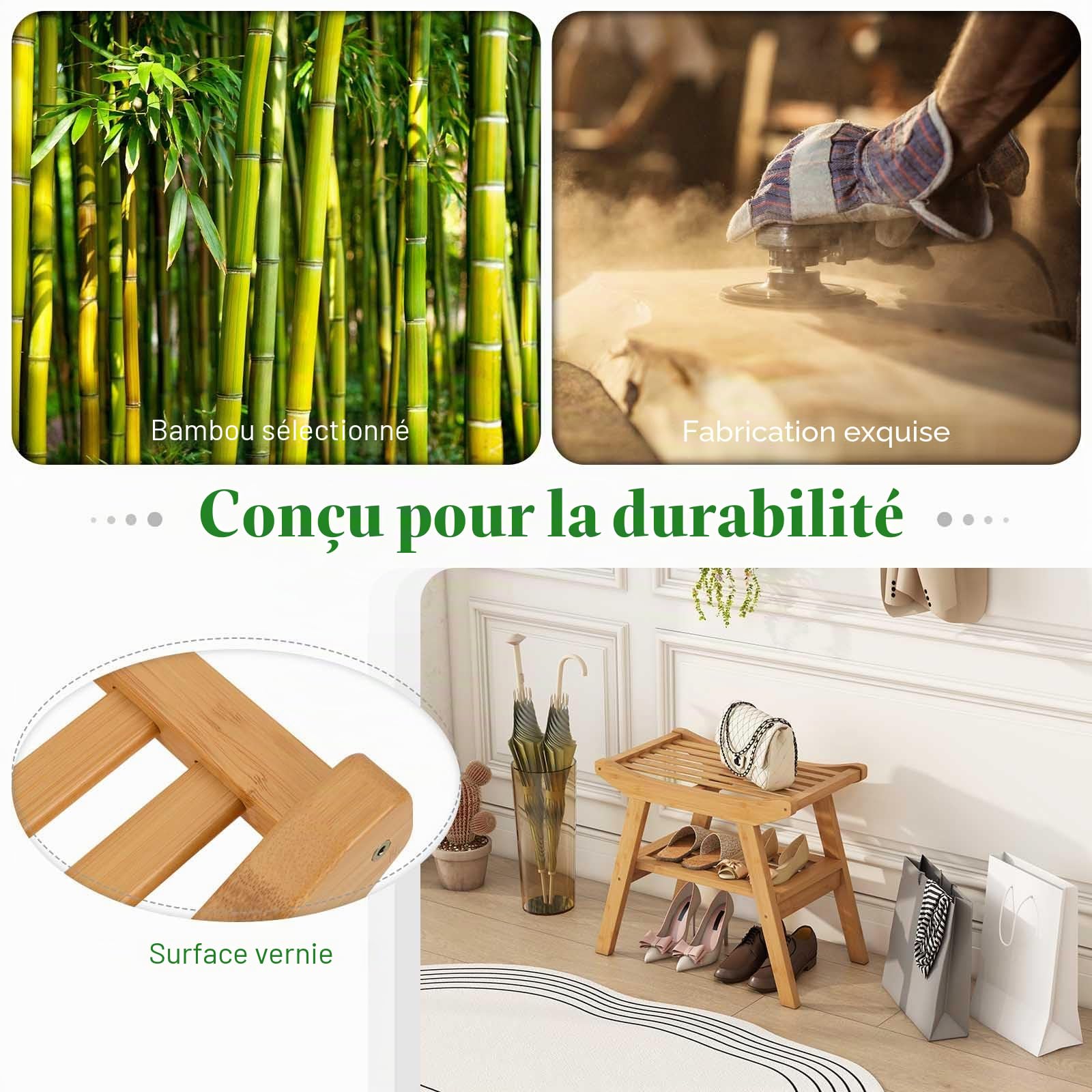 HOMASIS Siège de Baignoire en Bambou avec Étagère de Rangement