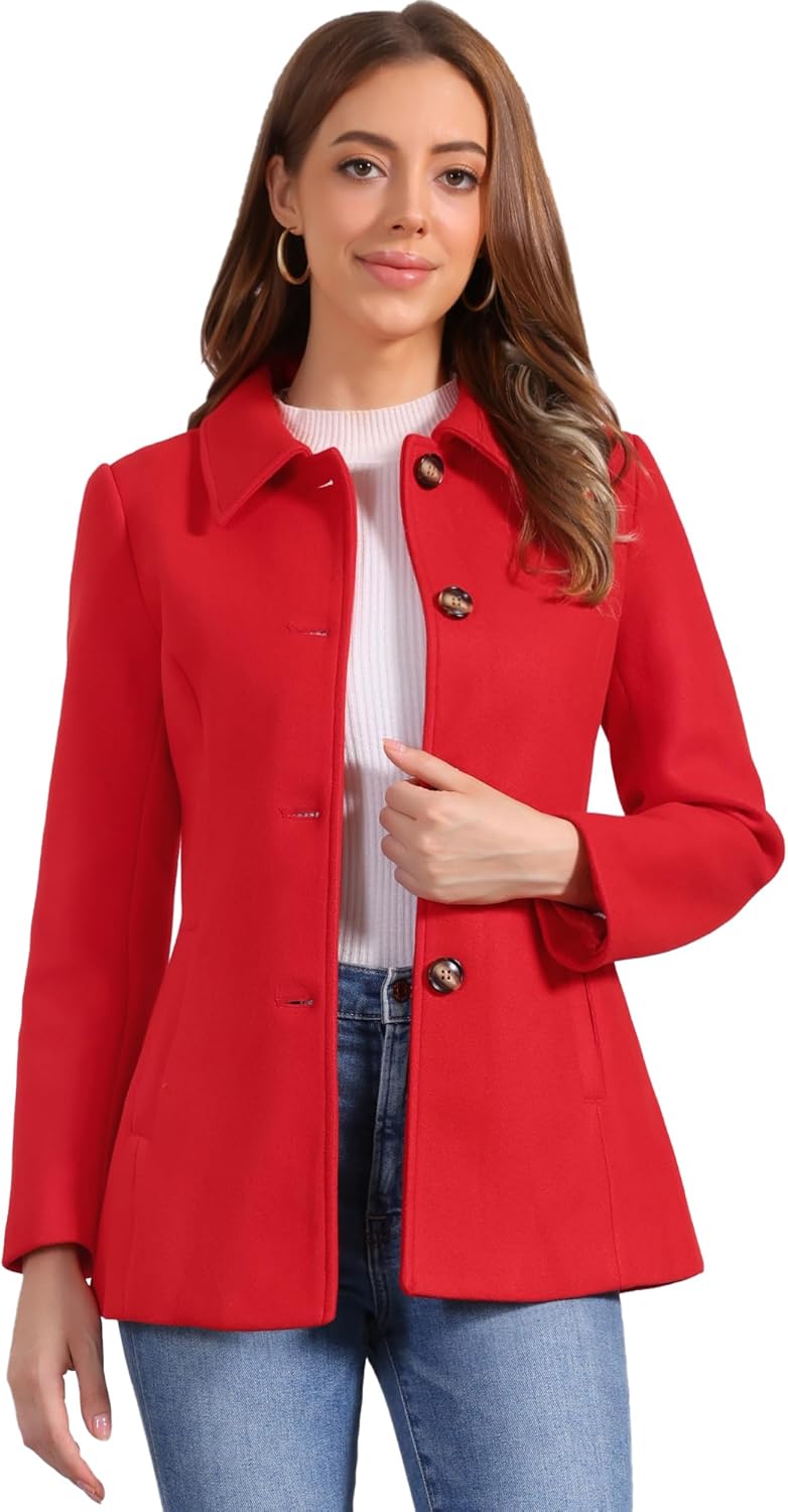 Allegra K Womens Work Office Winter Overcoat Single Breasted Point Collar Pea Coat