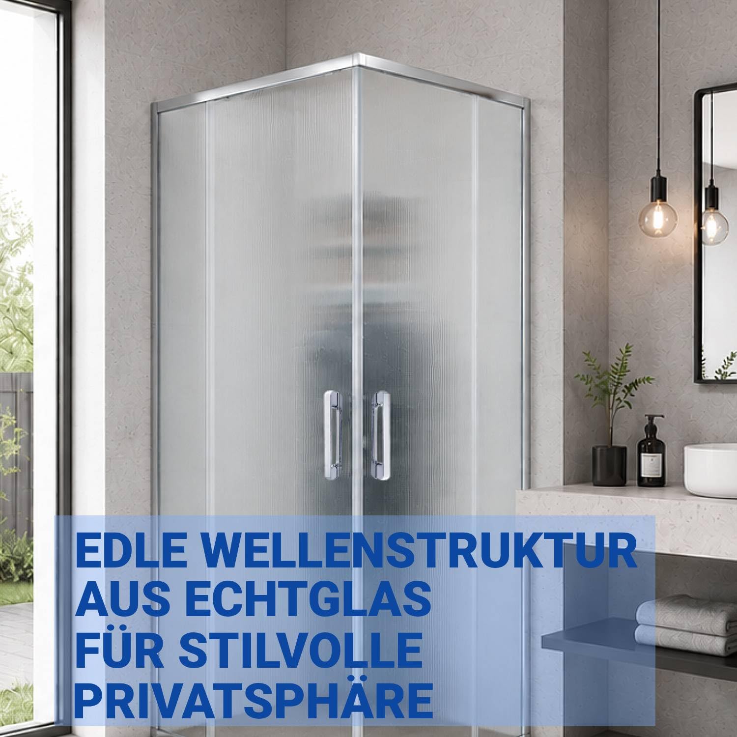DUSCHMEISTER Echtglas-Duschkabine 80-90 cm Wave Design, Wellenstruktur – Eckdusche Eckeinstieg Schiebetür, Gleittür ESG Sicherheitsglas mit Lotus-Effekt, 190 cm, ausschwenkbare Glastüren zur Reinigung