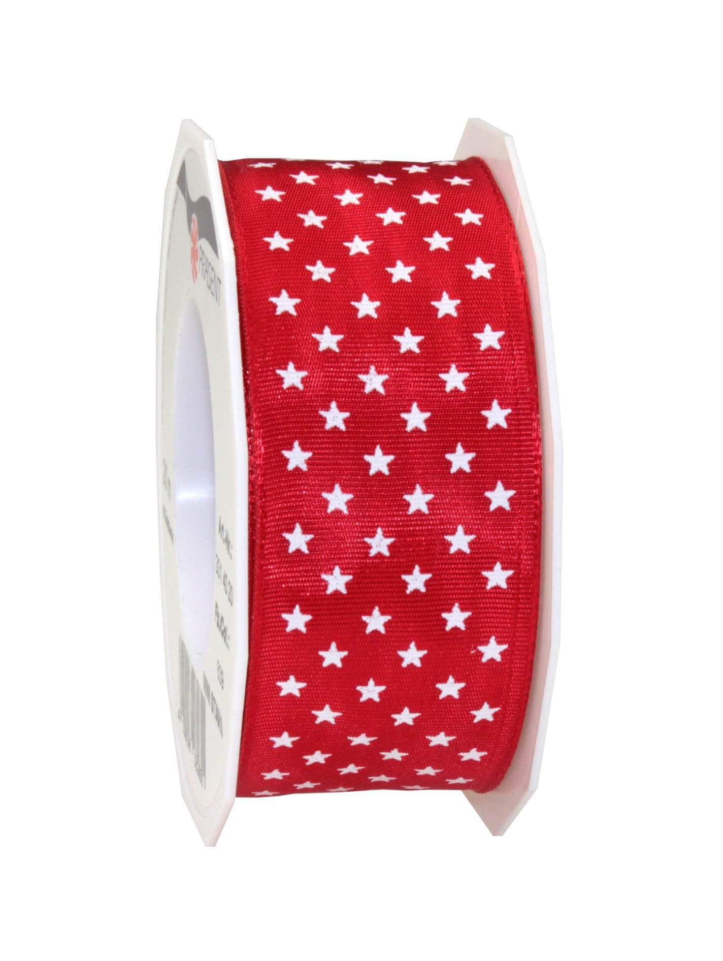 C.E. Pattberg Präsent - Mini Stars Wired & Printed Ribbon Red 40 mm width, 20 m length, Silver, 40mm - 20m