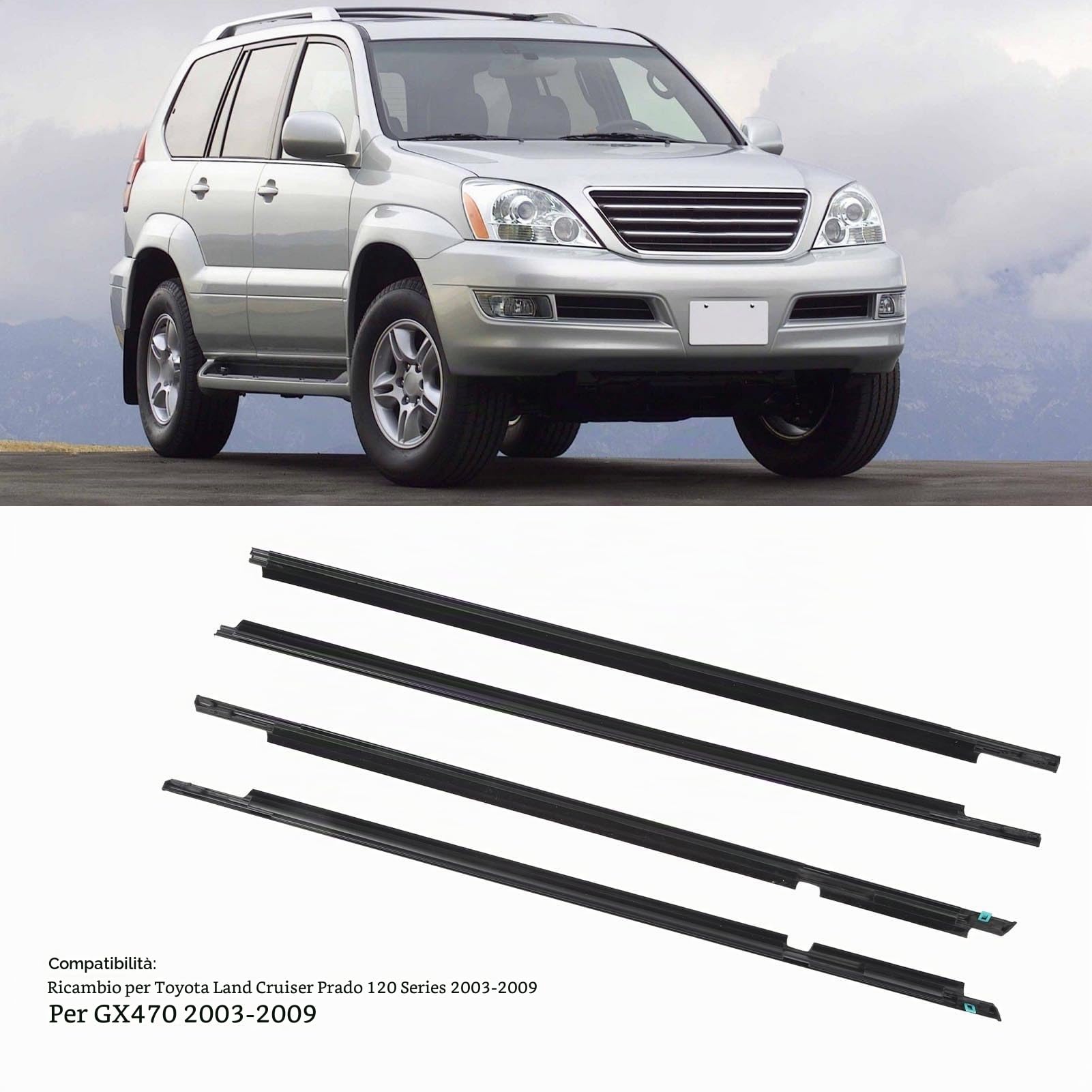 4 Pezzi di Ricambio per Guarnizione per Finestrino Dell'auto, 75711-60061, per Land Cruiser Prado 120 Serie Dal 2003 Al 2009