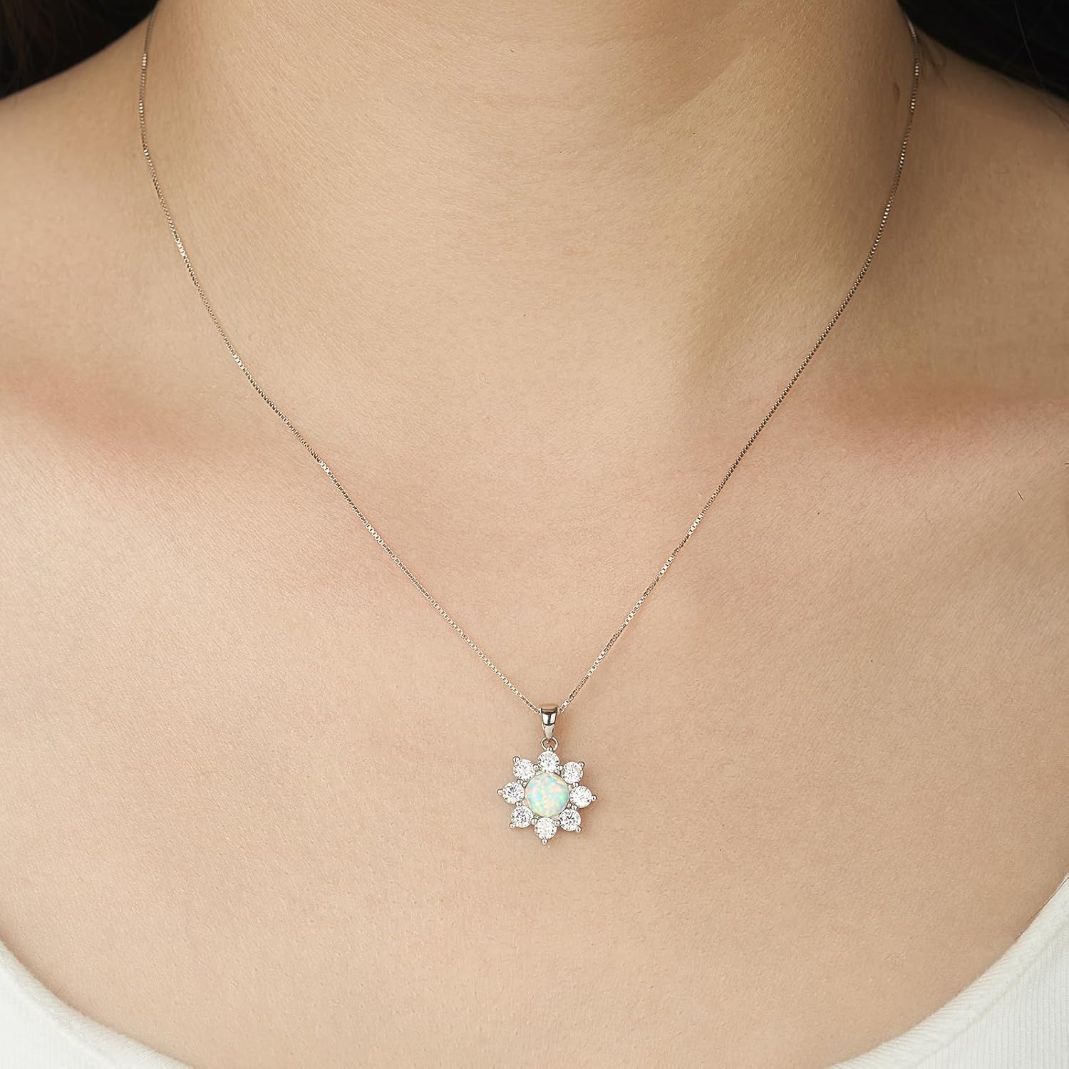 Opal Necklaces for Women, Dainty 925 Sterling Silver Gemstone Pendant, October Birthstone Opal Gemstone Birthday Christmas Gift Jewelry, 16+2inch - Image 4