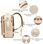 Sac à dos de voyage pour femmes, sac à dos de voyage approuvé pour le vol avec pochette à chaussures, sac à dos personnel pour ordinateur portable de 15,6 po, essentiel de voyage, beige