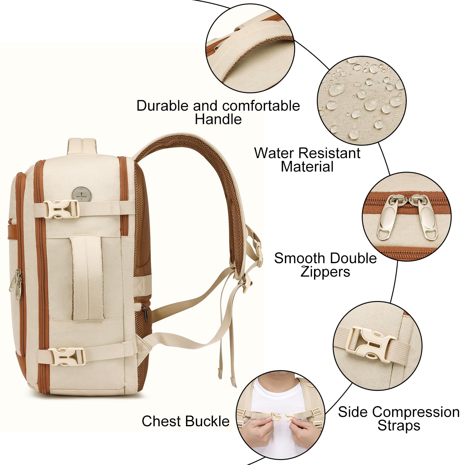 Travel Backpack for Women Airline Approved Carry On Backpack with Shoe Pouch,TSA 15.6inch Laptop Mochila Flight Approved Personal Item Bag for Weekender Overnight Bags Bookbag Travel Essentials,Beige — view 6