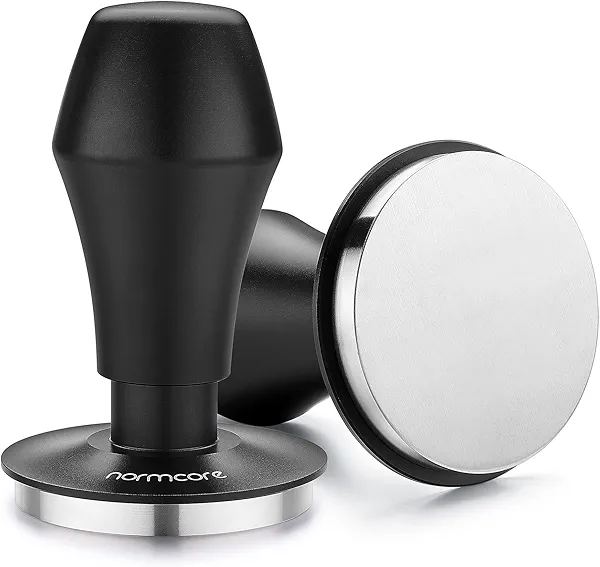 Normcore 58mm Coffee Tamper V4.1 with Click Feedback, Self-Leveling Spring-Loaded Design, 304 Stainless Steel Flat Base for 58mm Espresso Portafilters, Black Anodized Aluminum Handle