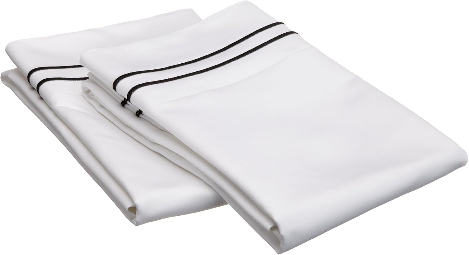 Superior 1600 Thread Count Long-Staple Combed Cotton Oversized Standard Pillowcase Set Solid, White with Black Trim