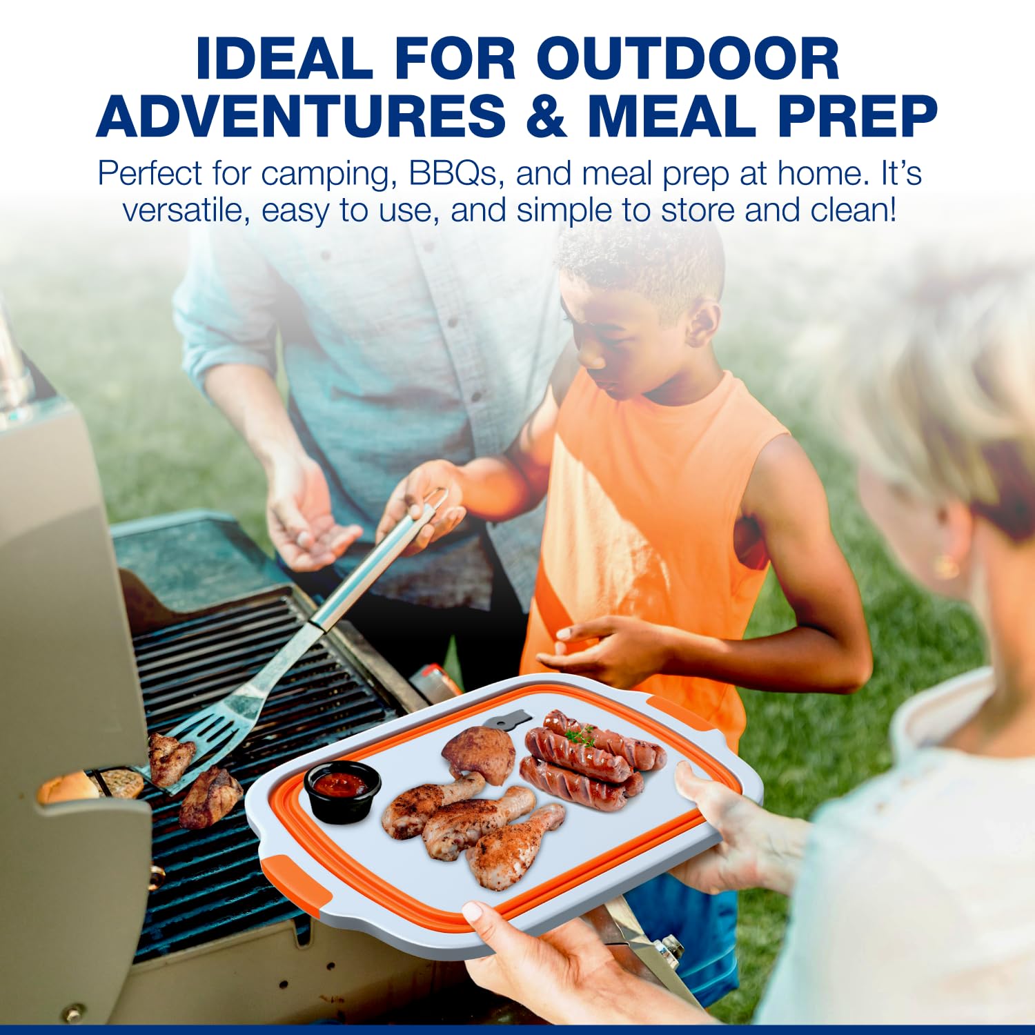 2er Pack XL Faltbarer BBQ Prep Tub mit integriertem Schneidebrett, Deckel & Sieb - Marinieren, Abtropfen & Vorbereiten - Großer lebensmittelechter Behälter - Perfekt zum Grillen, Räuchern & Kochen im