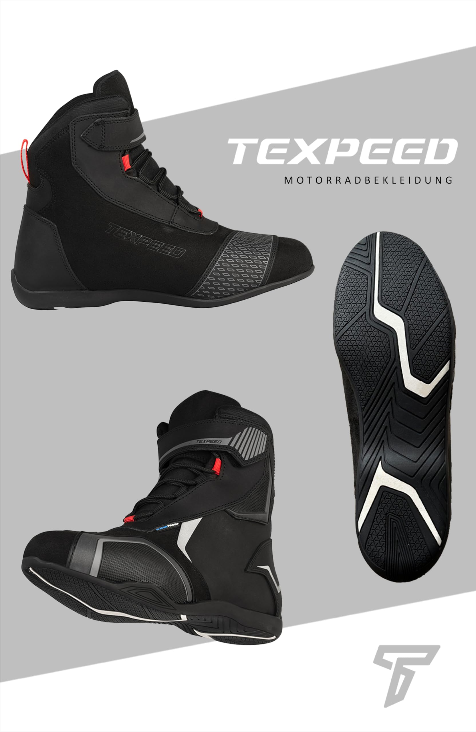Motorradstiefel Herren Wasserdicht - Rennstil/Touren Geprüft Biker Leder Schuhe - Schwarz - Kurze Länge - Größe 45 EU