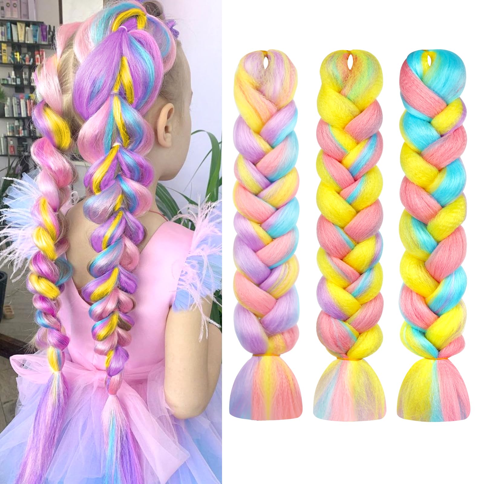 AUYAO Braiding Hair Extensions, 3Pcs Gradient Braid Hair Extension, Jumbo Braids Hair Extension Synthetic Wig