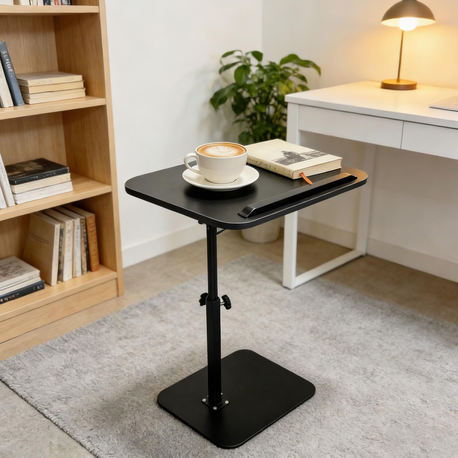 Vixtte 360° Dreh-Tisch mit Fächern, verstellbare Höhe C-Form Seitenbanktisch, multifunktionale Sofabanktisch-Betttafel (schwarz)