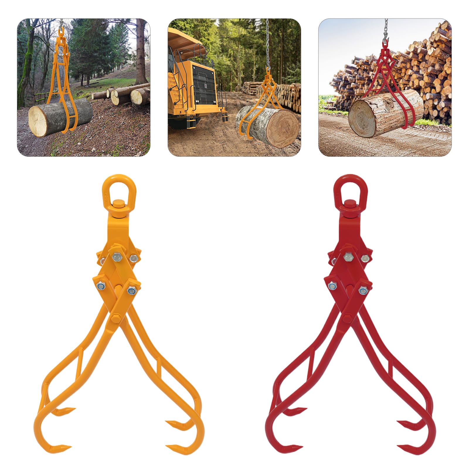 Pinza forestale per tronchi fino a 914 mm, forza di trazione 2T, pinza di sollevamento con 4 mandrini per camion, falegnameria, silvicoltura, edilizia, ecc. (rosso)