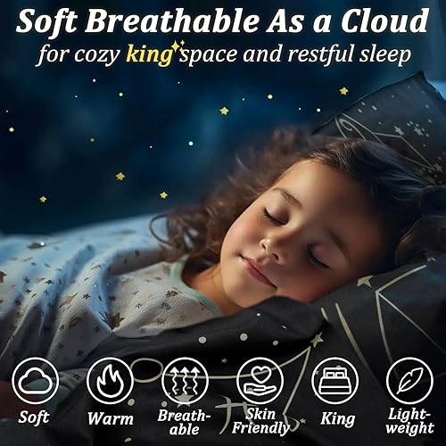 Miniatura 2 de ZHH E-COMMERCE Juego de funda de edredón King para niños, funda de edredón de constelación de 3 piezas (1 funda + 2 fundas de almohada), doble cara