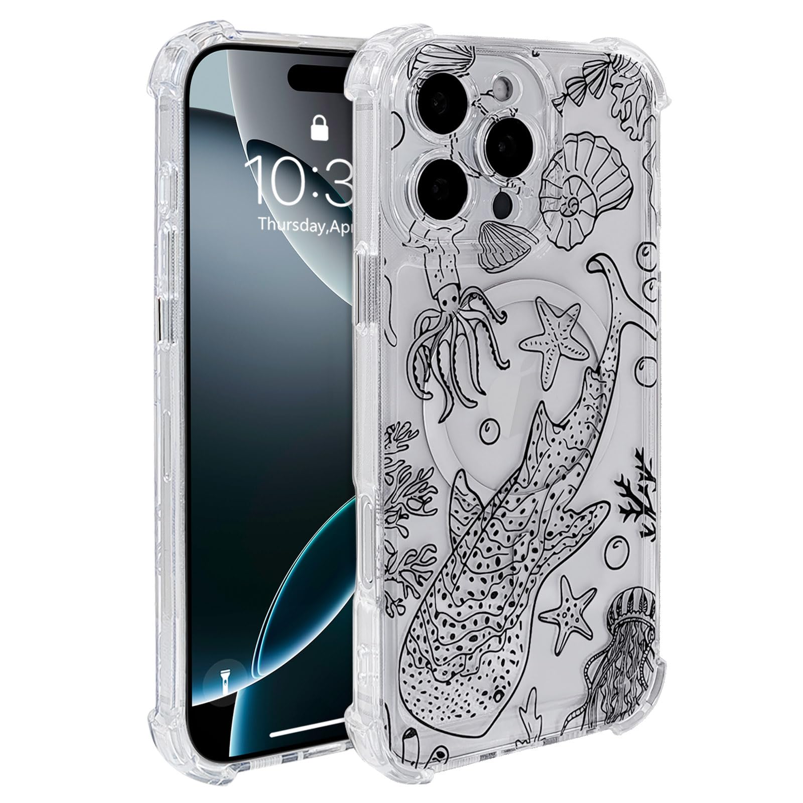 Coque transparente iPhone 16 Pro MagSafe antichoc animaux marins - 8