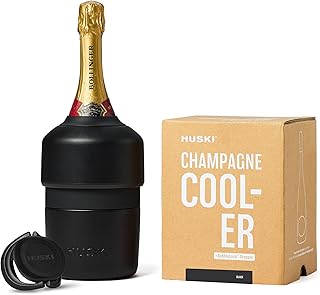 Huski Champagne Chiller | New | Award-Winning Iceless Design with Detachable Bottle Stopper | Keeps Wine Cold up to 6 Hours | Fits Most 750ml Champagne & Prosecco Bottles (Black)