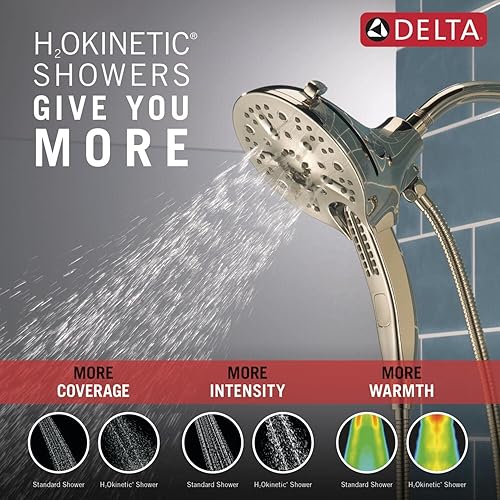 Miniatura 13 de Delta Faucet 5-Spray In2ition - Cabezal de ducha de mano doble 2 en 1 con manguera, cabezal de ducha de mano H2Okinetic con acoplamiento magnético