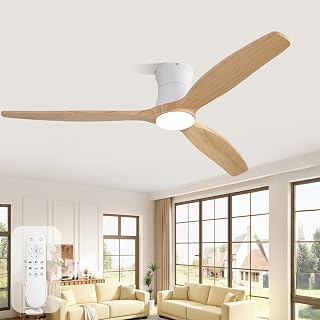 Sofucor 52 Inch Solid Wood Ceiling Fan with Lights and Remote | Low Profile, Modern Flush Mount, 6-Speed 3-CCT with Timer, Reversible DC Motor Quiet For Bedroom Living Room Outdoor
