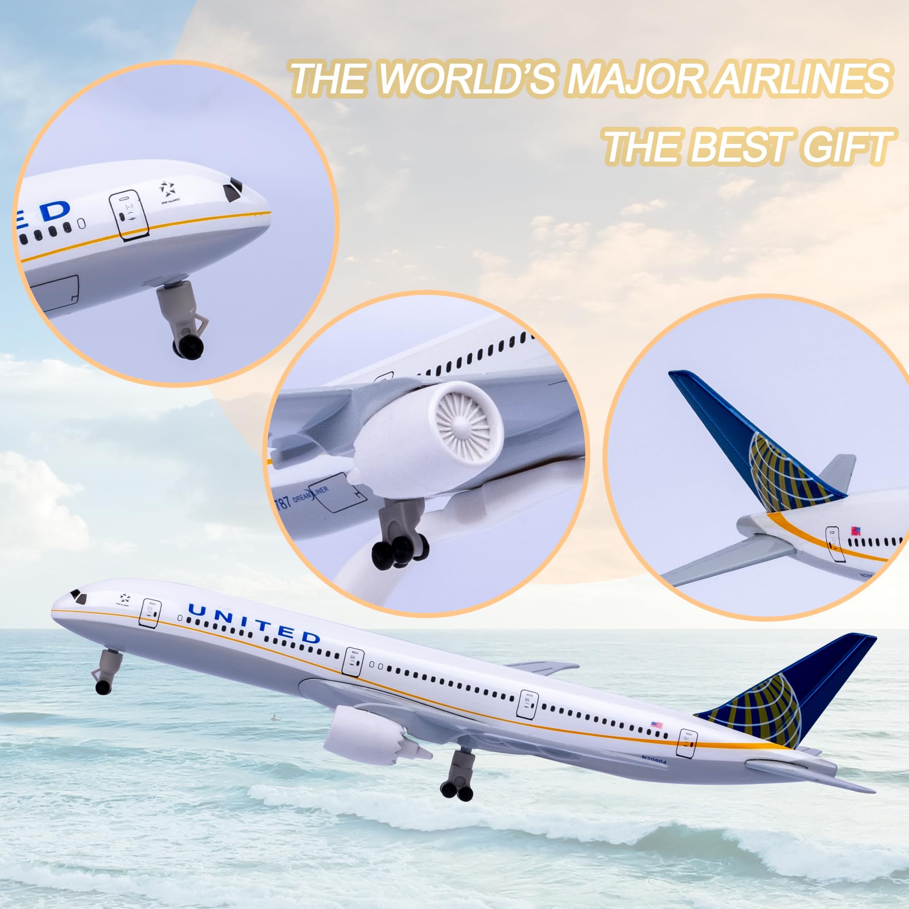 Bswath Airplane 1:300 Scale B787 Model Plane Metal Alloy for Gift and Decoration, White, 8 inches (L) x 7 inches (W) x 2 inches (H) - Image 4