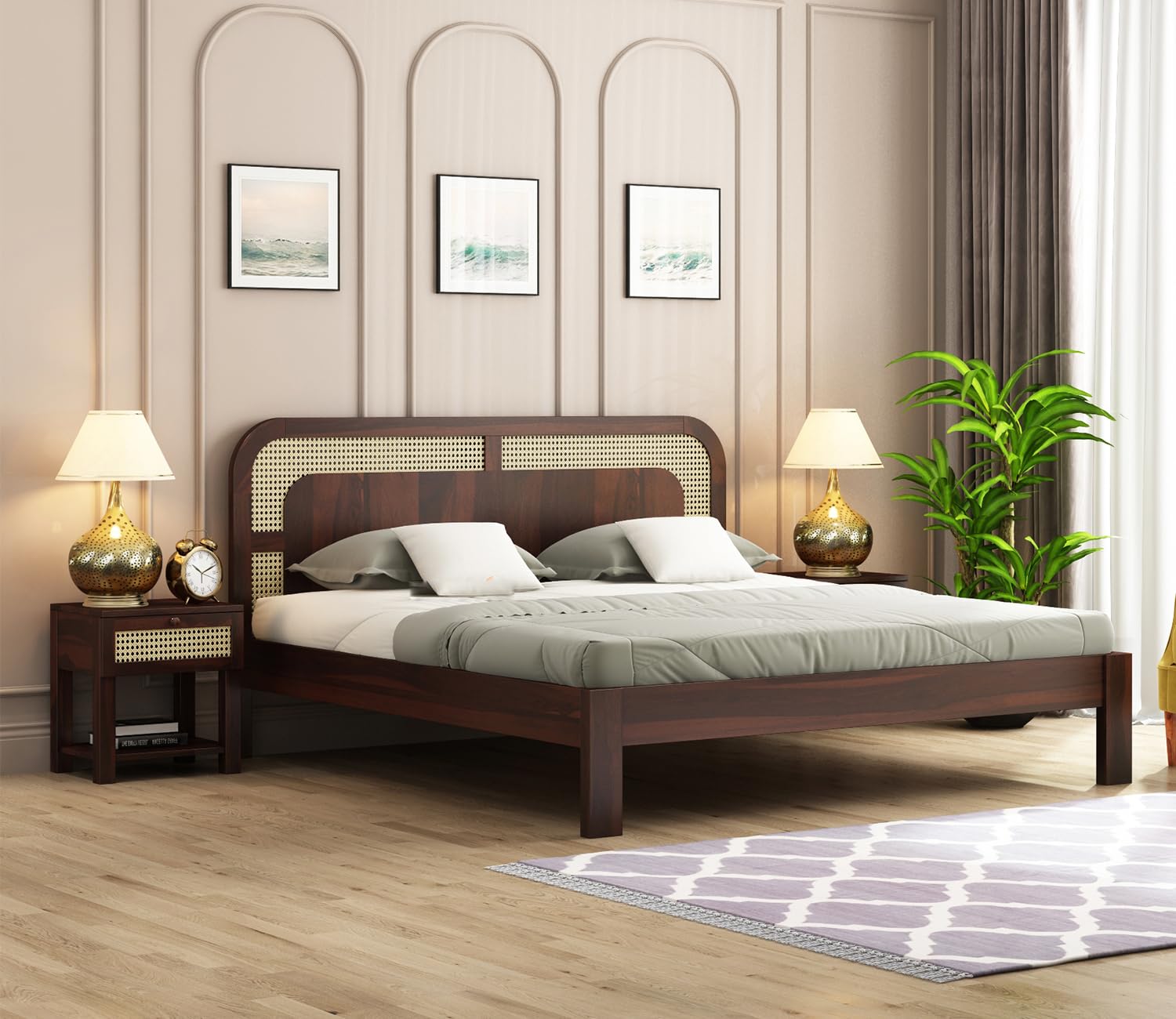 Bedosoft Furniture Wooden Queen Size Bed Without Storage - Solid Wood Queen Cot - 12 Month Warranty - Stylish Bedroom Furniture (Queen, Emalyna, Walnut Finish)-image-23