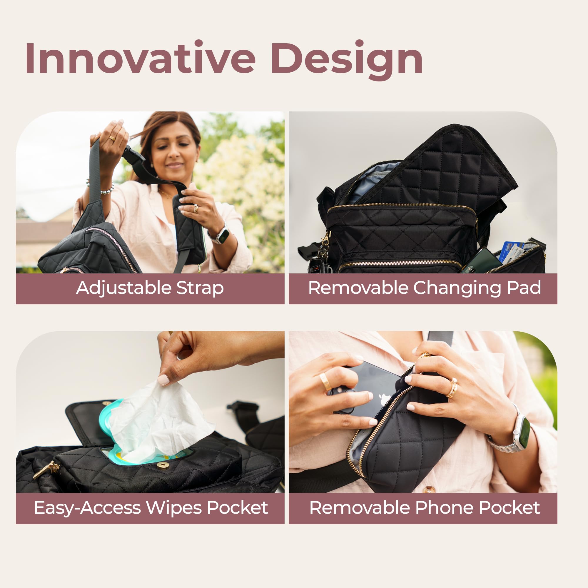 Lion & Light Kleine Mini-Wickeltasche mit tragbarer Wickelunterlage, Bauchtasche