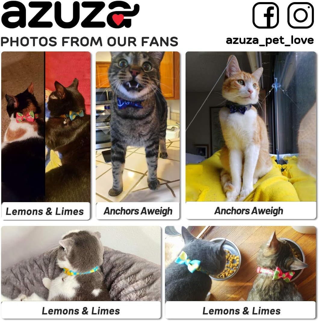 azuza Cat Collar with Bowties 2 Pack Safety Breakaway Cat Collar with Removable Bell, Anchors Aweigh