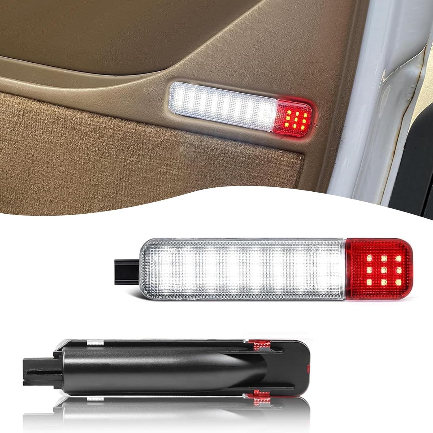Pack-2 Car Interior Side Door Panel Courtesy Light, Interior Door Warning Lamp Reflector Lamps Set, Compatible with Chevrolet, Silverado, Saaban, GMC, Cadillac, Hummer (White & Red) Pack-2 Car Interior Side Door Panel Courtesy Light, Interior Door Warning Lamp Reflector Lamps Set, Compatible with Chevrolet, Silverado, Saaban, GMC, Cadillac, Hummer (White & Red)