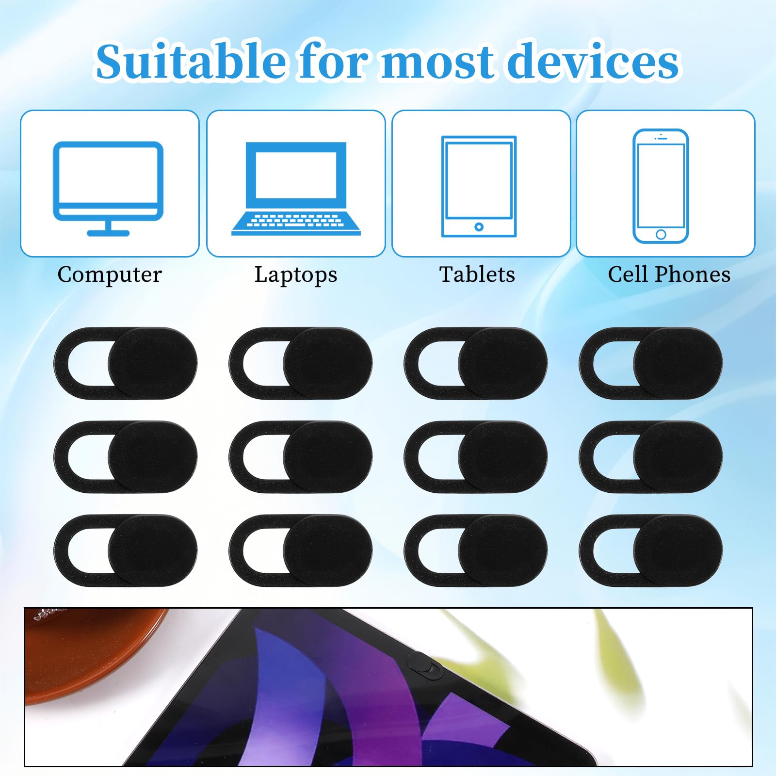 50 fundas para cámara web, 0.023 pulgadas, ultrafina, universal, para laptop, computadora, teléfono, protege tu privacidad y seguridad 6