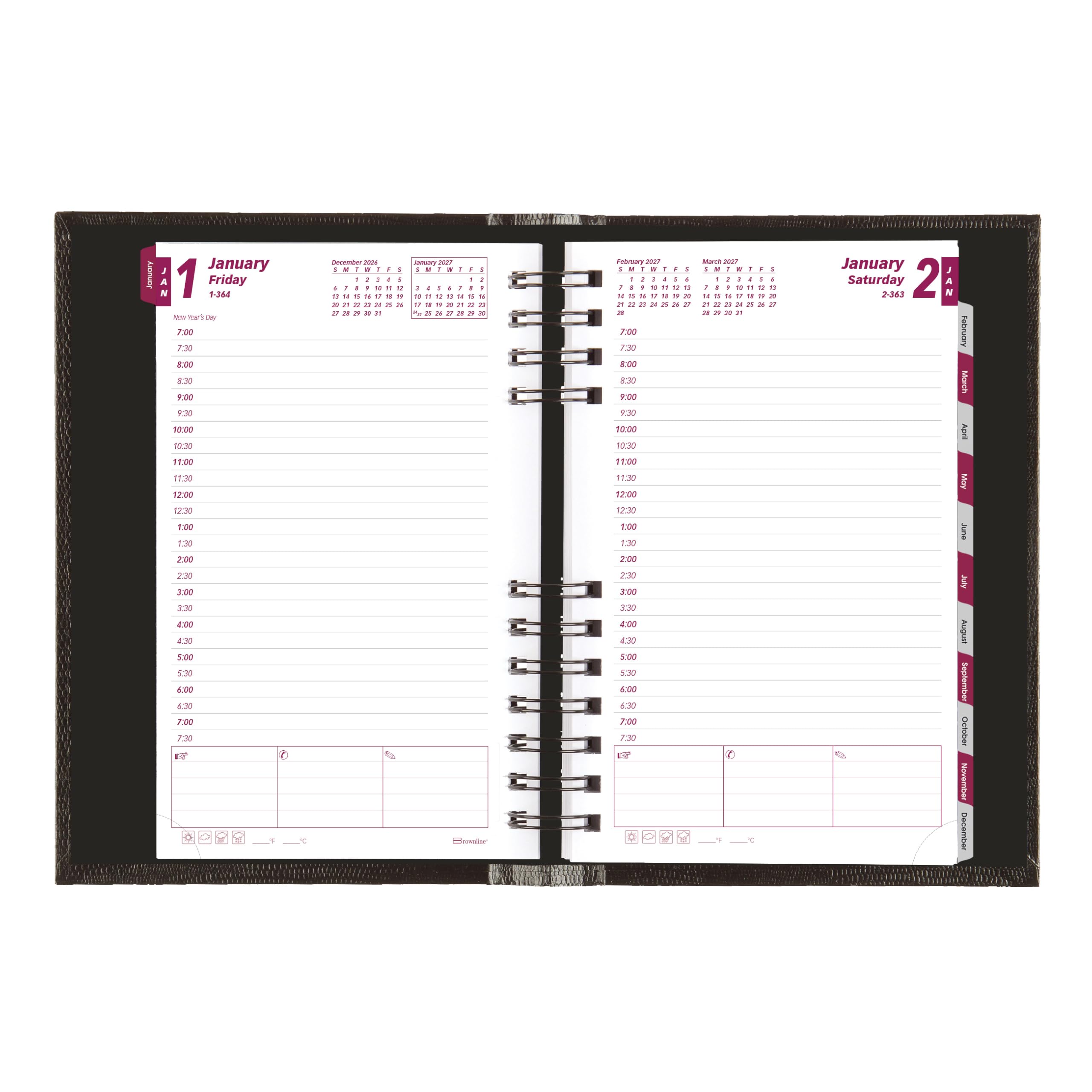 Brownline® CoilPro™ Agenda giornaliera/mensile 2027, 12 mesi, da gennaio a dicembre, rilegatura a doppio filo, 20,3 x 12,7 cm, nero (CB634C.BLK)