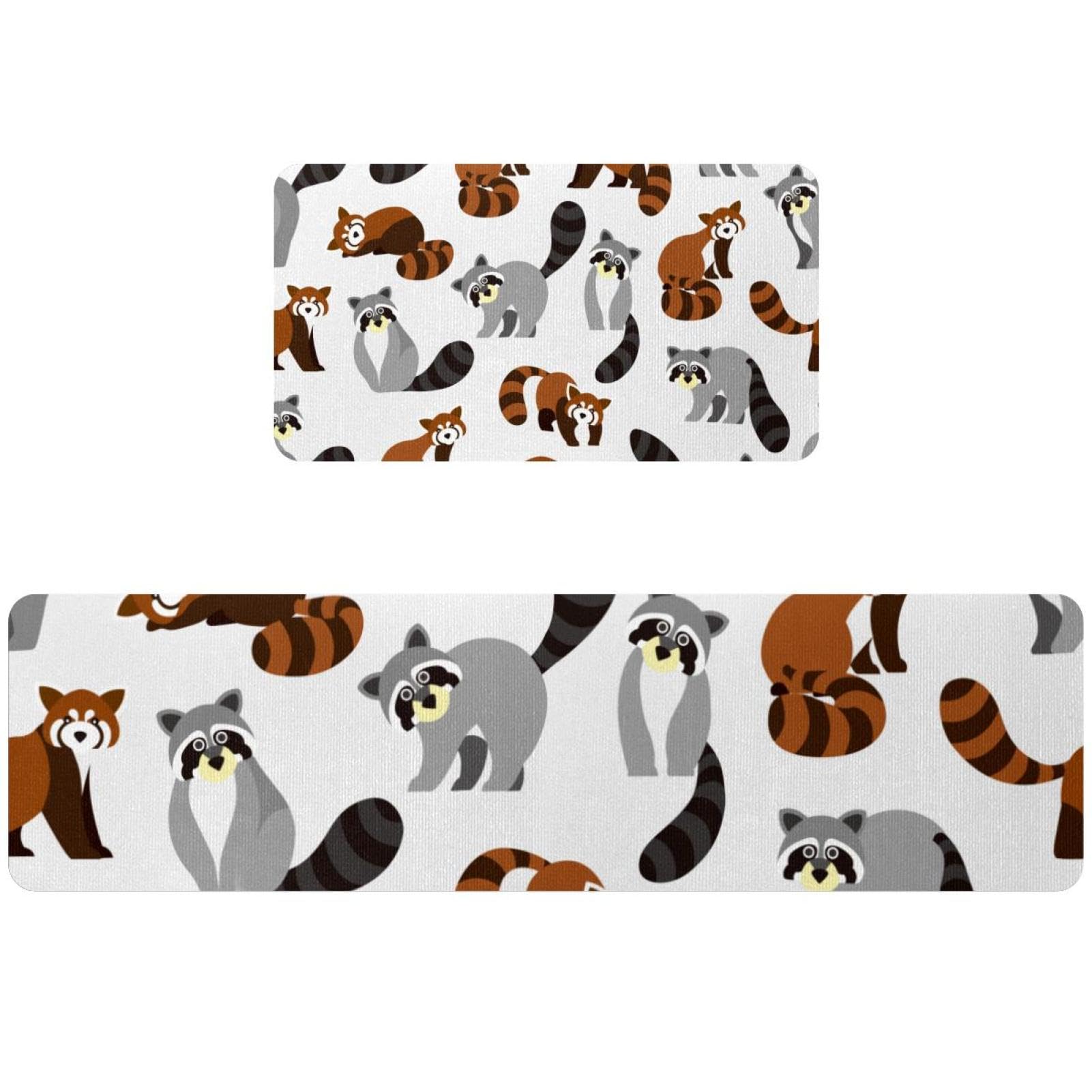 Lot de 2 tapis de cuisine antidérapants panda rouge lavables en machine