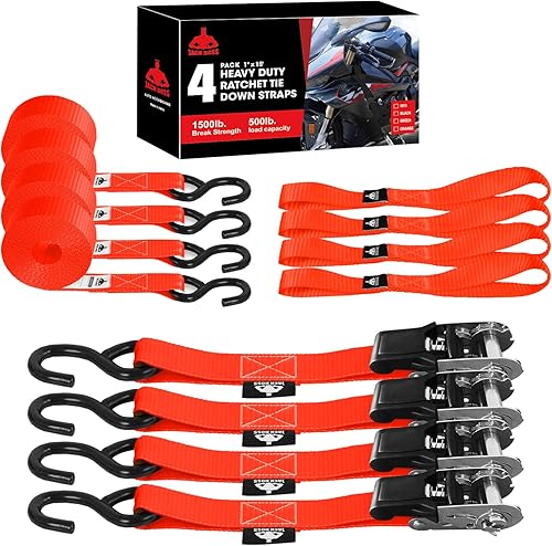 Miniatura 10 de Juego de correas de amarre de trinquete, resistencia a la rotura de 1500 libras, correas de trinquete resistentes de 1 pulgada x 15 pies con 4