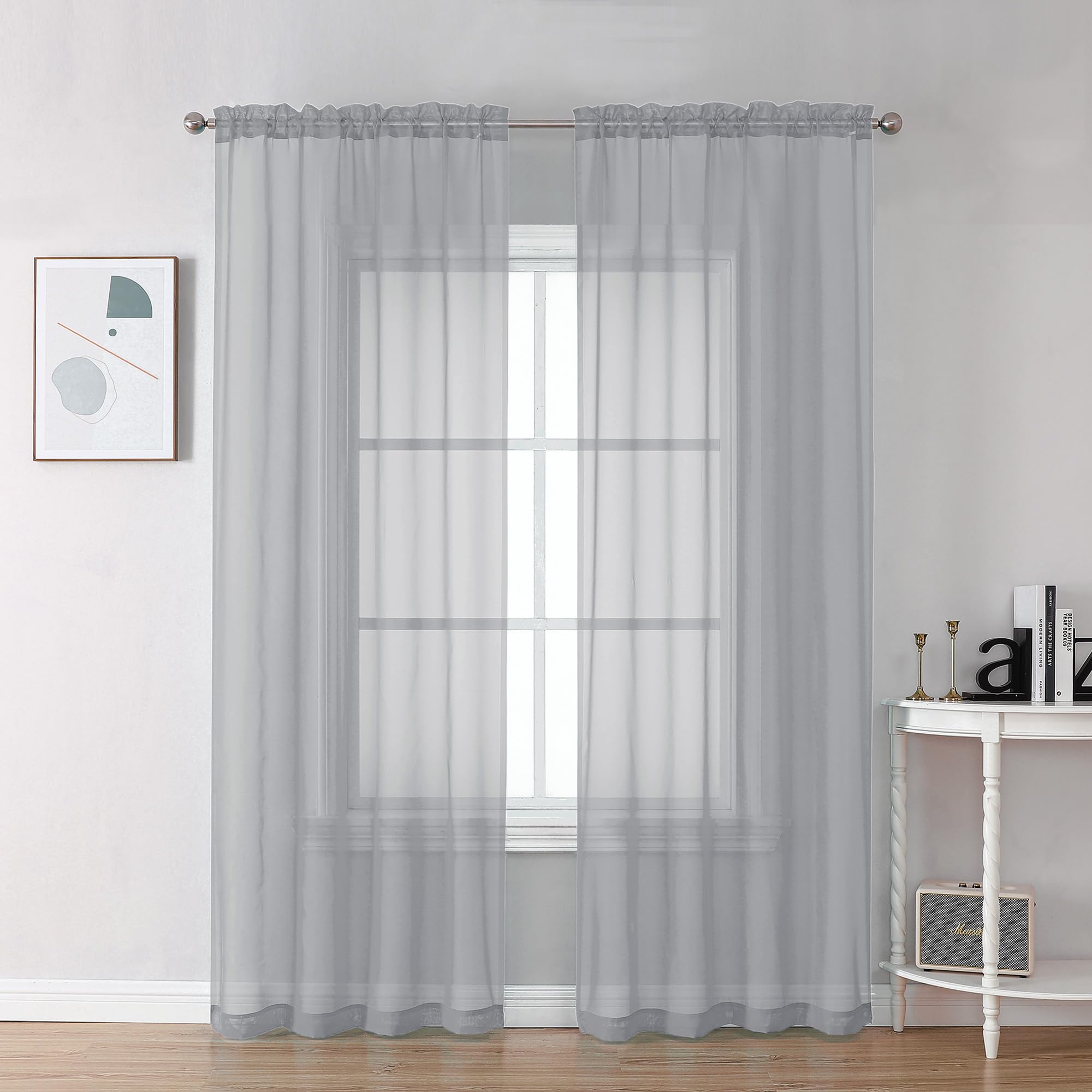 Chyhomenyc Light Grey Sheer Curtains 78 Inches Long 2 Panels Set for Living Room, Light Filtering Voile Lightweight Bedroom Curtains, Rod Pocket Solid Window Treatment Drapes, Each 42W x 78L